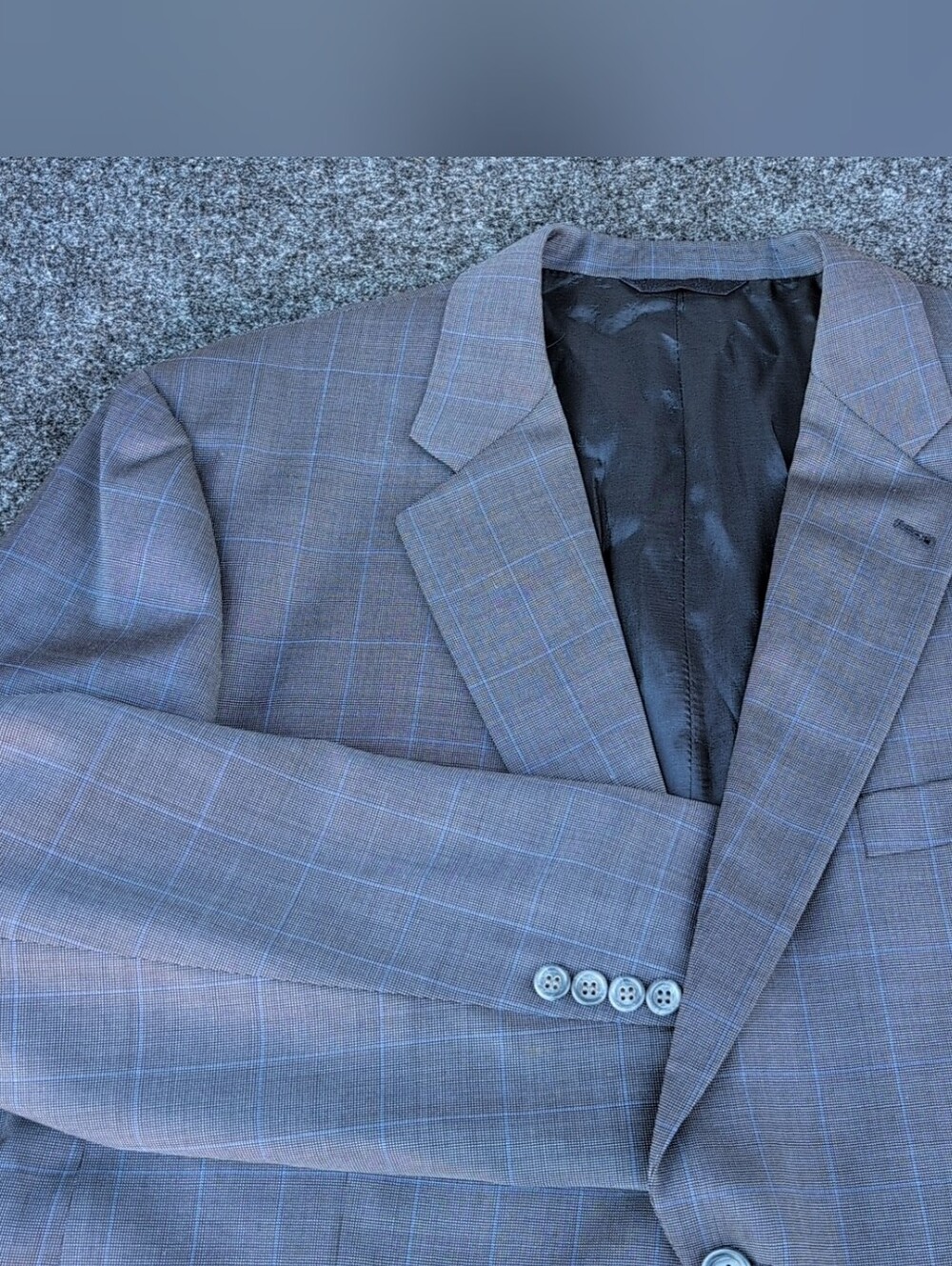 Vtg Burberry London Suit Jacket Mens 46R Blue Check Wool Kensington USA 2 Button